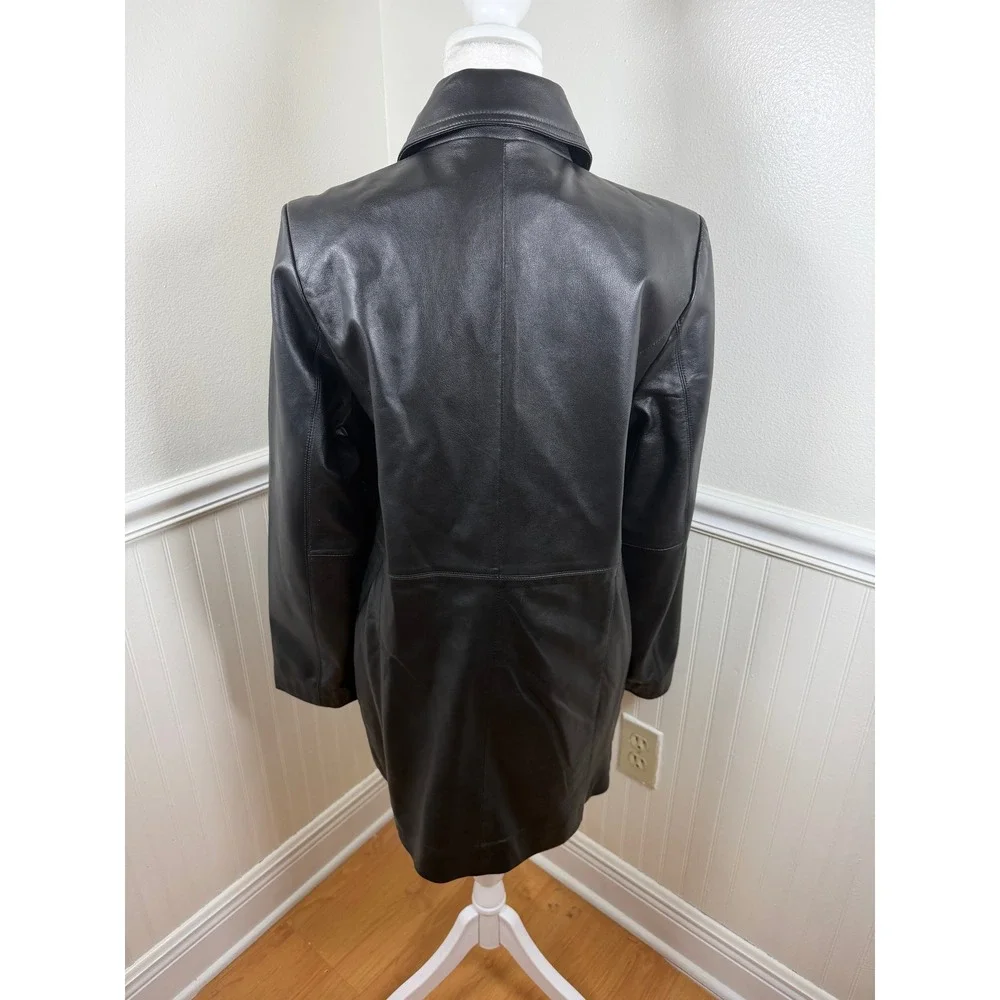 Jaclyn Smith Womens Black Leather Full Zip Collared Coat Casual Outerwear Size S